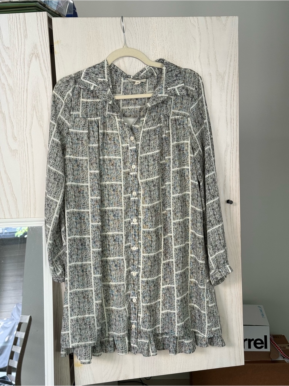 Gray Windowpane Button-Up Long Sleeve Shirt